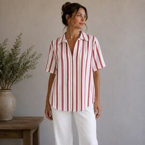 Harshman Red & White Stripe Short Sleeve Andy Popover Top Medium